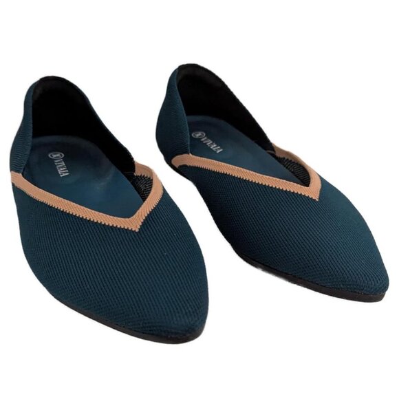 Vivaia Pointed-Toe V-Cut Flats in Deep Peacock - Euro Size 41 - Picture 5 of 11